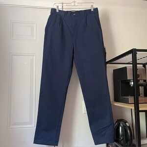 GOODPARK NYC navy blue elastic waist cotton blend slim straight leg pants